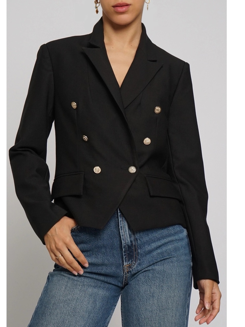 Classic Double-Breasted Black Blazer Jacket